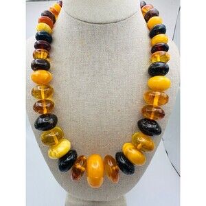 Huge multi-colored graduated genuine Baltic amber beaded Necklace 22”